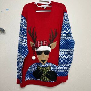 Jolly Sweater Unisex XXL Camo Ugly Christmas Sweater Reindeer Pocket Festive Fun